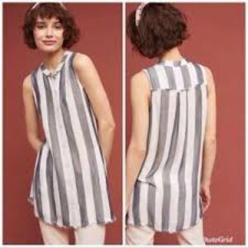 Striped Sleeveless Button-Down Shirt